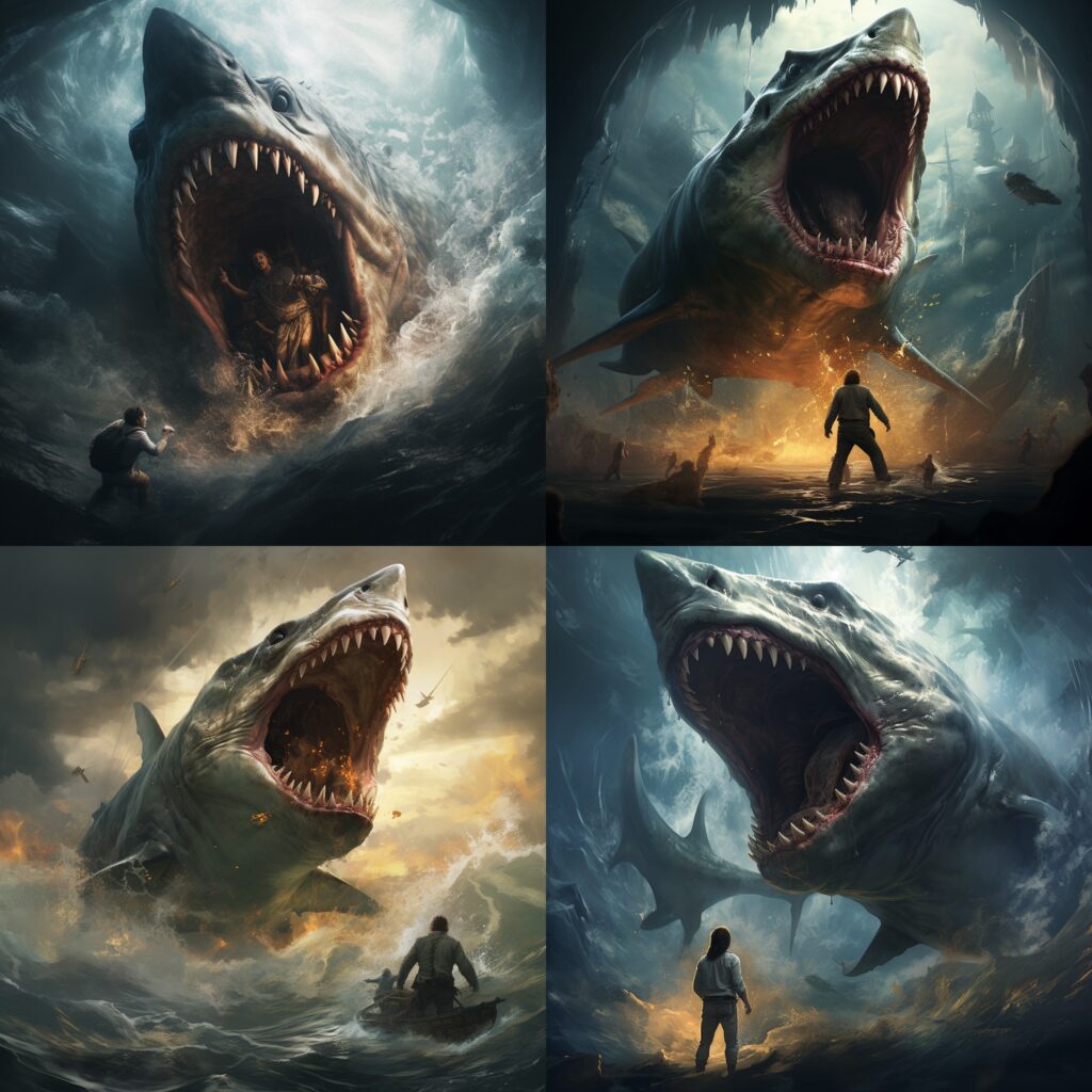 1 a big man is circling a shark’s mouth