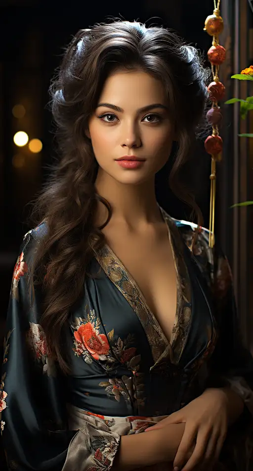 一位穿着中国传统服装的美丽年轻女子，采用沙龙系风格，逼真的技术，kinuko y。工艺、32k UHD、索尼安、古典、历史流派场景、宁静的面孔