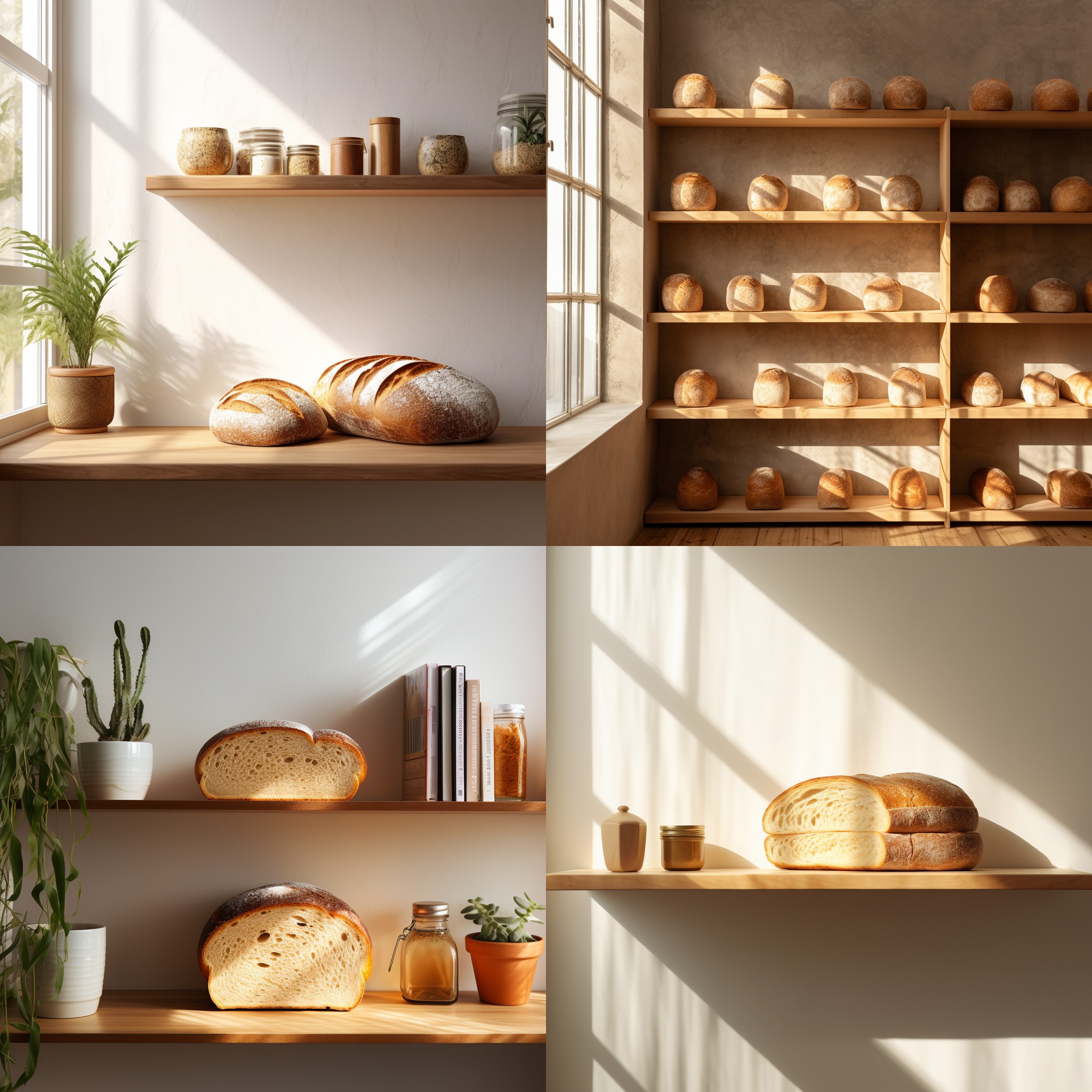 one Bread is placed on modern shelves.natural light