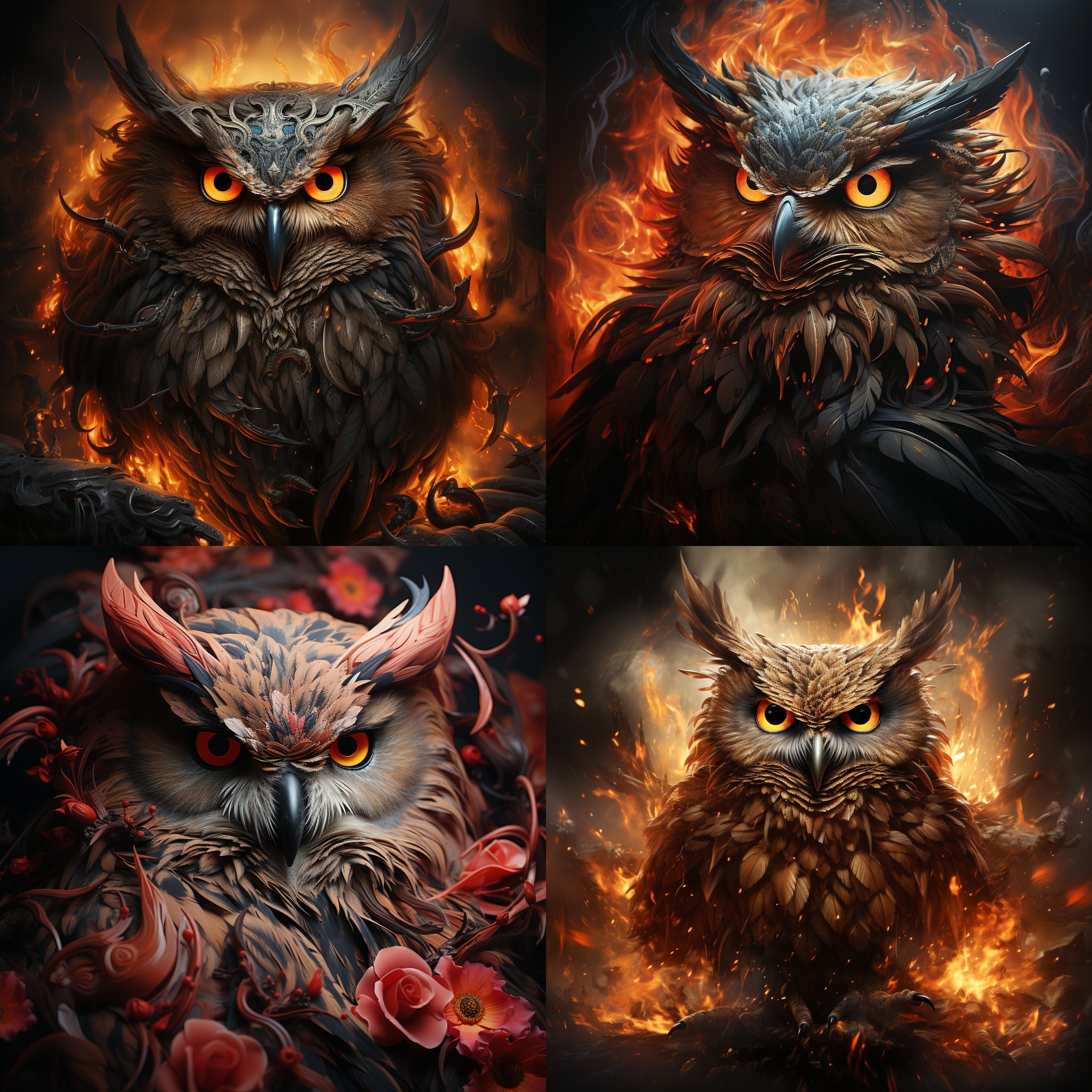 owl::2.25 panther::1.5 engulfed ablaze flames conflagration burning::1.95 studio photograph::3 –s 7