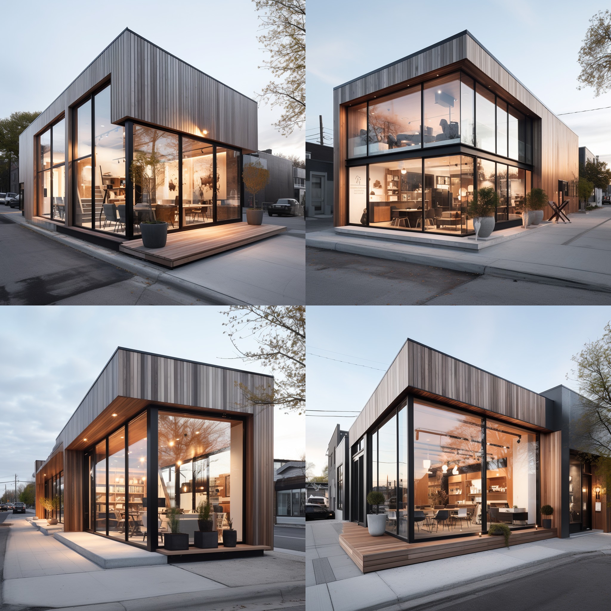 a modern wood and steel office and retail storefront with a modern nordic style environment