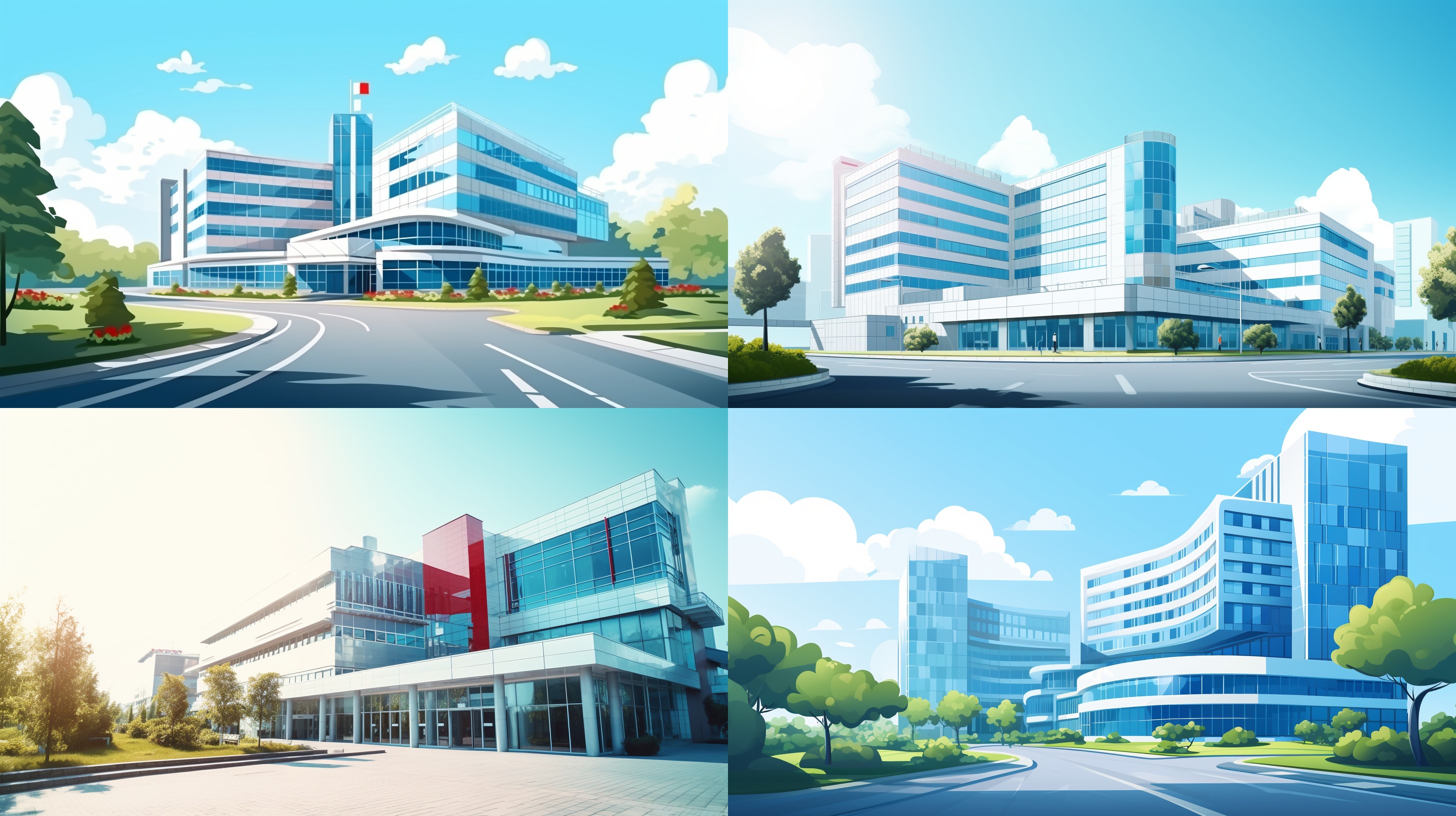 A modern multistorey hospital building. Bright natural light