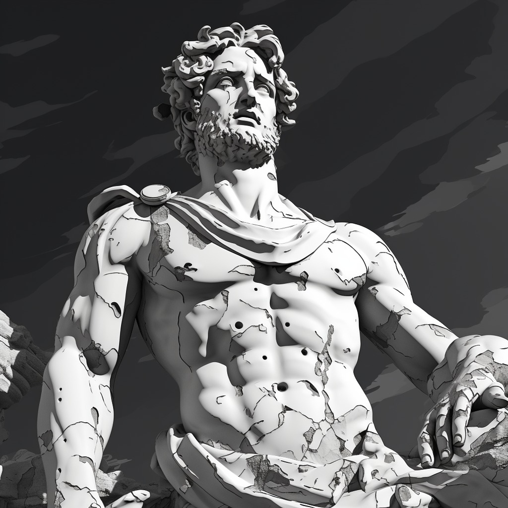 A crumbling roman era statue that is made of foam