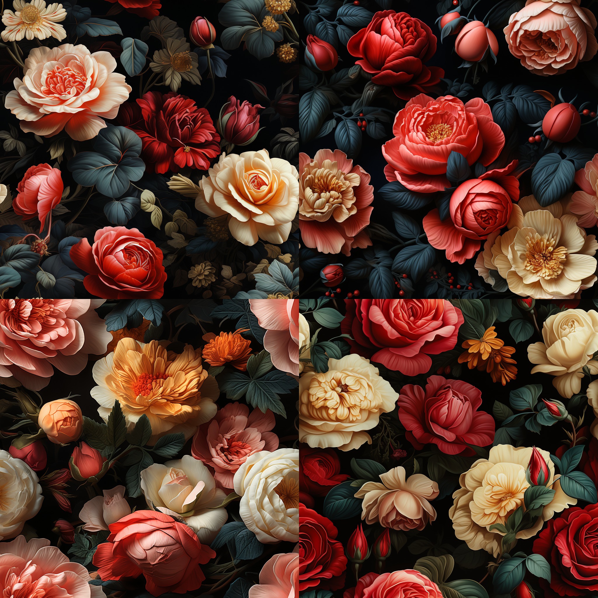 many english roses on black background