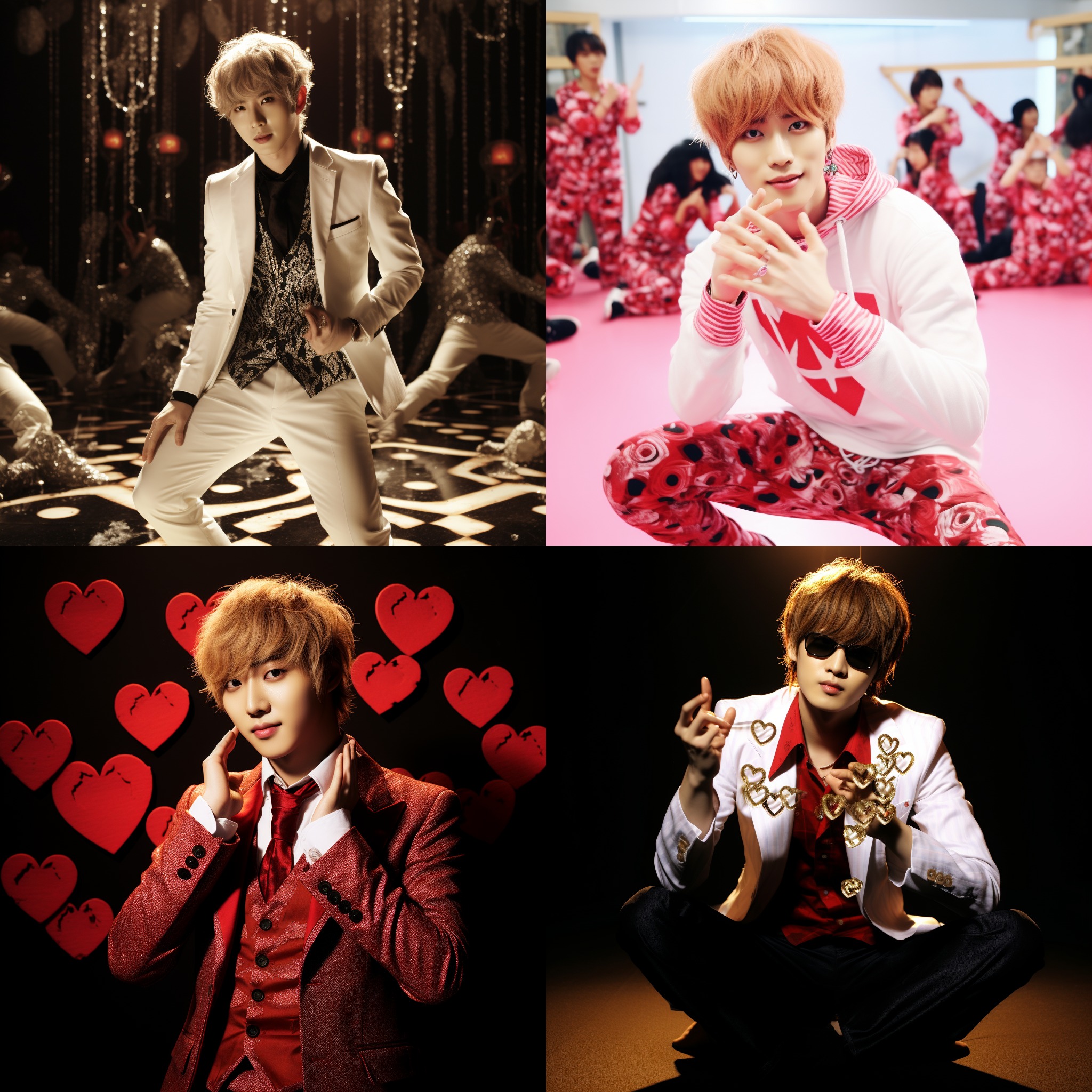 Eunhyuk from Super Junior dancing with hearts around him.
