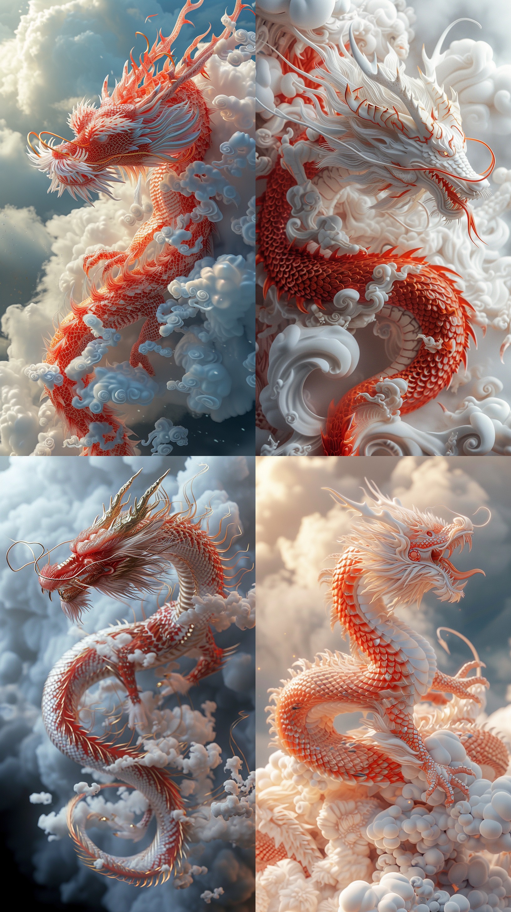 Red jade dragon between clouds